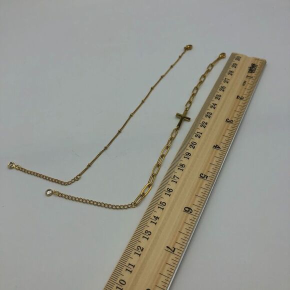 18K Gold Plated Stainless Steel Multi Strand Cross Bracelet Women's Spiritual - Picture 9 of 9